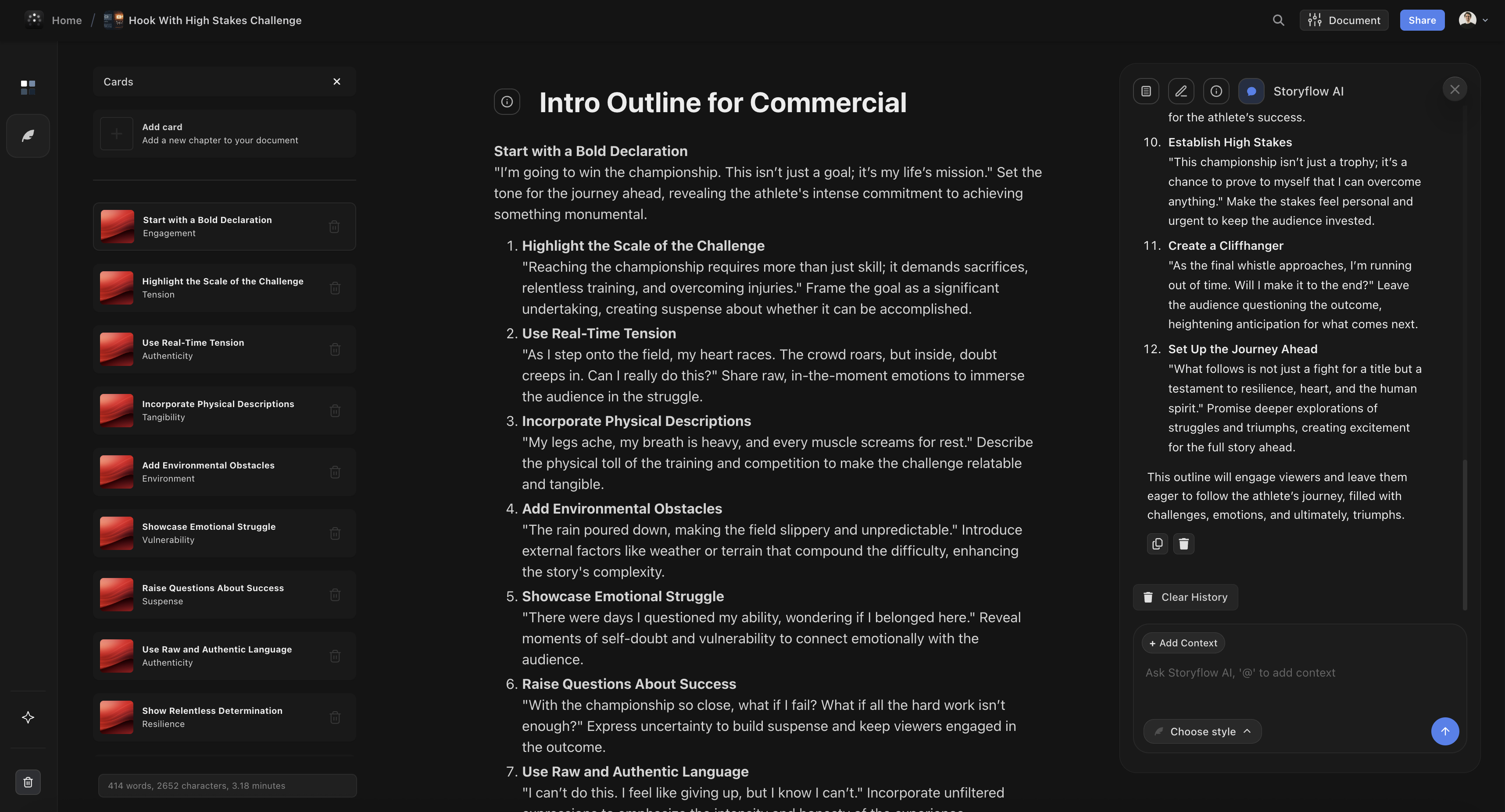 Video script hook and intro outline in Storyflow